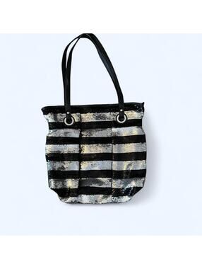 Vintage Y2K Black Silver Sequin Tote Bag Glam Party Shoulder Bag 🖤